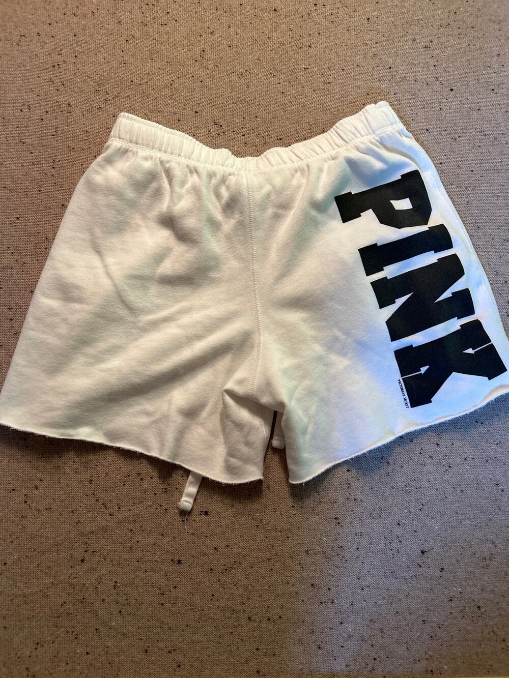 Y2K Victoria's Secret Pink Cutoff Sweat Shorts Small White Pink Spell Out